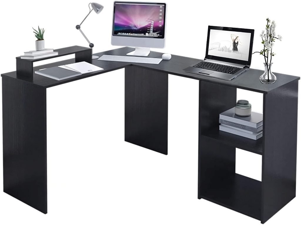 Corner desks are great for maximizing space, as they take up much less room than other desk types, while still providing enough surface area for any accessories you may want. 