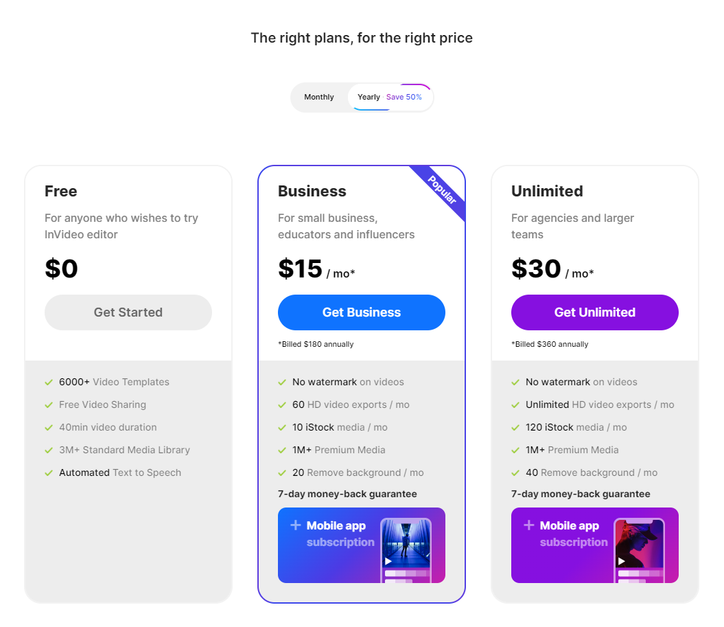 InVideo Pricing